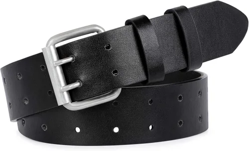 Miniatura 2 de VONMELLI Cinturón de cuero de doble punta para hombres, cinturón de doble ojal para pantalones