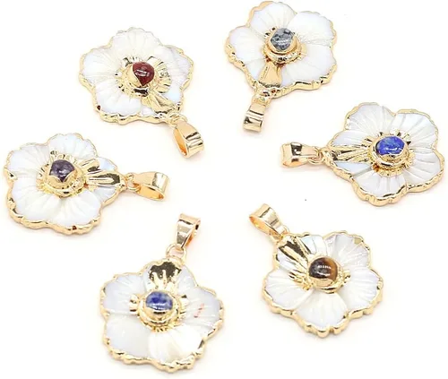 LHJ Forma de vieira Natural Madre de Perla Shell Pendnats Energy Crystal Stone Setting para hacer joyas 5 piezas
