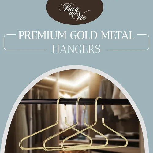 Bag-a-Vie Perchas de metal dorado prémium para ropa, paquete de 3, perchas de metal dorado para traje y abrigo para armario, ahorro de espacio