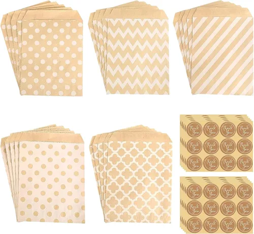 Elvielsl Paquete de 100 bolsas de papel, bolsas de regalo de fiesta, bolsa de regalo pequeña para dulces, galletas, palomitas de maíz, aperitivos
