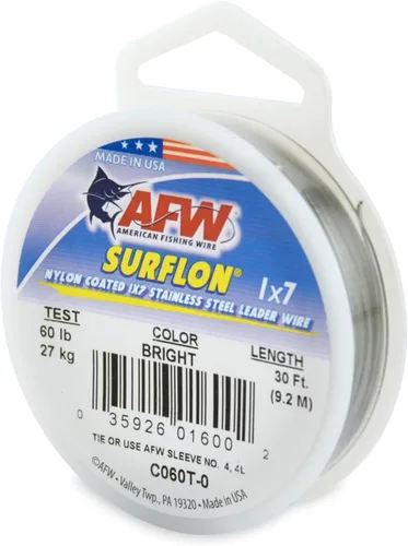 Miniatura 73 de Alambre de pesca americano Surflon recubierto de nailon 1x7 de acero inoxidable, línea líder de pesca para agua salada, prueba de 10 libras - prueba