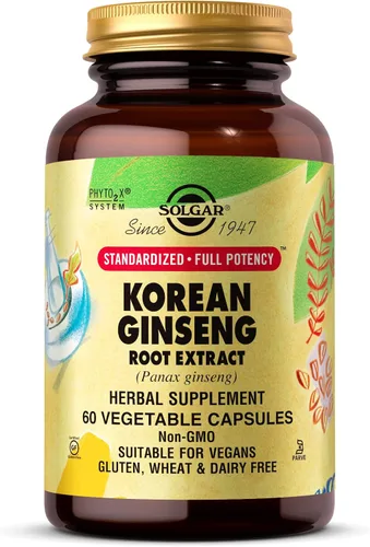 Solgar, Extracto de Raíz de Ginseng Coreano de Máxima Potencia Estandarizado, Cápsulas Vegetales, E4138, 1, 1