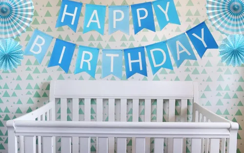 Miniatura 5 de Cartel azul para fiesta de cumpleaños con texto en inglés "Happy Birthday", decoración de cartel de cumpleaños para niños y hombres