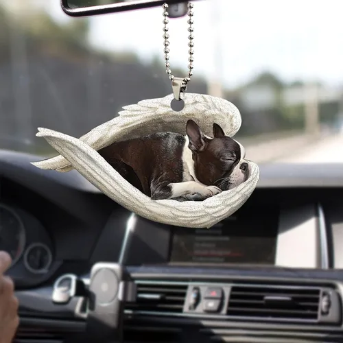 Miniatura 15 de Talataca Boston Terrier con camión rojo de Navidad, árbol de pino, regalo 2D plano para espejo retrovisor, accesorios para el árbol de Navidad