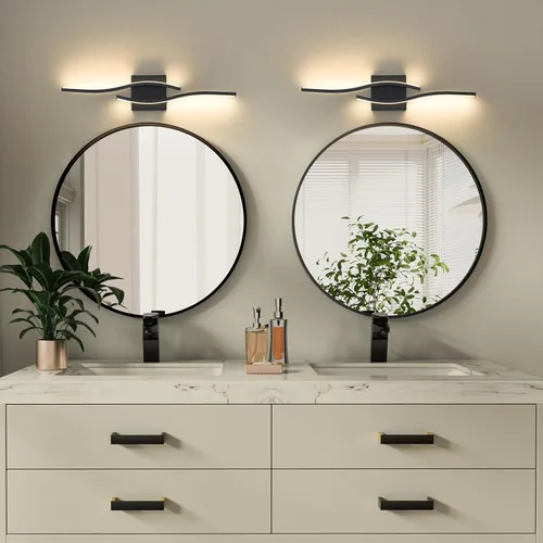 Miniatura 4 de Joossnwell Lámpara de tocador para baño, accesorios de iluminación sobre espejo, negro, regulable, 5CCT, accesorio de iluminación de tocador, luces