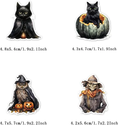 Miniatura 9 de 100 calcomanías de gato negro y bruja, calcomanías de calabaza horrible para álbumes de recortes, diario basura, collages, recuerdos de fiesta