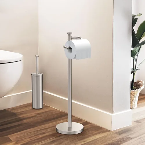 Miniatura 5 de Gatco 1435SN - Soporte independiente para papel higiénico, 23.68 pulgadas de alto, soporte para rollo de papel higiénico de níquel satinado con base