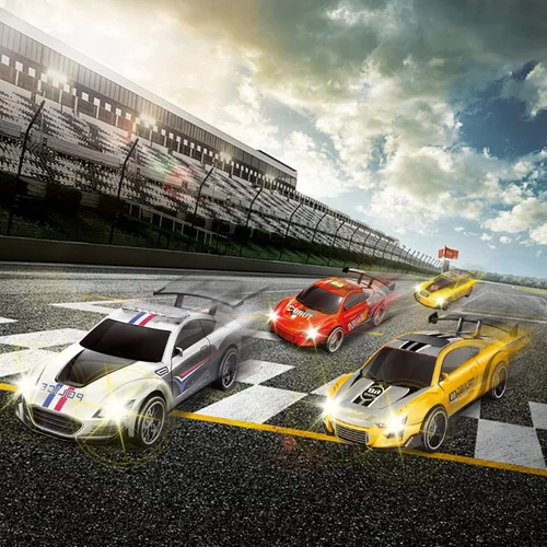 Miniatura 5 de Slot Car Race Track a escala 1:43 para niños, pistas LED eléctricas, doble carreras, 4 autos con faros, juguete grande, juego de pistas de regalo
