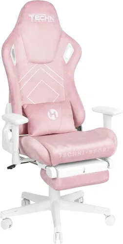 Techni Sport Silla para juegos de terciopelo rosa con reposapiés