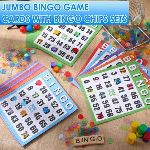 Miniatura 4 de Eersida Paquete de 1100 tarjetas de juego de bingo jumbo con fichas de bingo para personas mayores, 1000 fichas de puntuación transparentes, 8 x 9