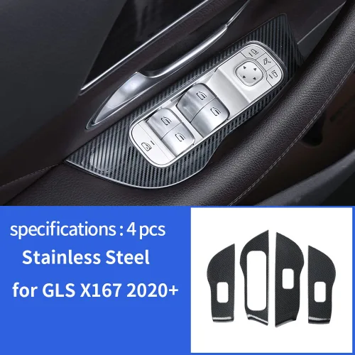 Miniatura 6 de Cubierta de panel de interruptor de elevación de ventana de fibra de carbono de acero inoxidable para Mercedes Benz GLE350 W167 450 400d 350e 53 amg