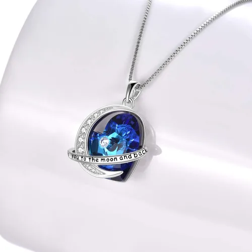 Miniatura 4 de Collar con colgante de corazón de plata de ley con elementos de cristal azul, regalo para esposa, novia