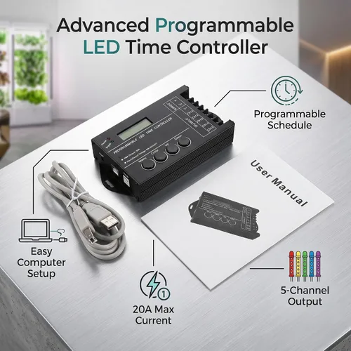 Miniatura 9 de Jeffergarden Multi funcional DC12 24V centralina tc420 tc420 20A programable LED controlador de tiempo 5 canales color ajustable con CD cable USB