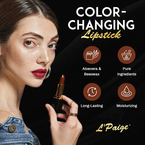 Miniatura 3 de L'Paige Lápiz labial y mancha de labios que cambian de color de pH - Transformación de marrón a rojo frambuesa, infusión de aloe vera, acabado LBR