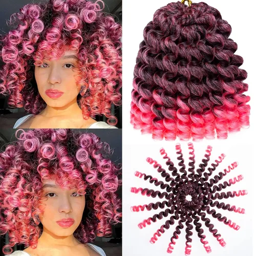 Miniatura 2 de Leeven Pelo corto de 8 pulgadas de Jamaica Bounce Wand Curl Crochet Hair Senegalese Twist sintético trenzado de pelo Ombre rosa Jumpy Wand Rizado