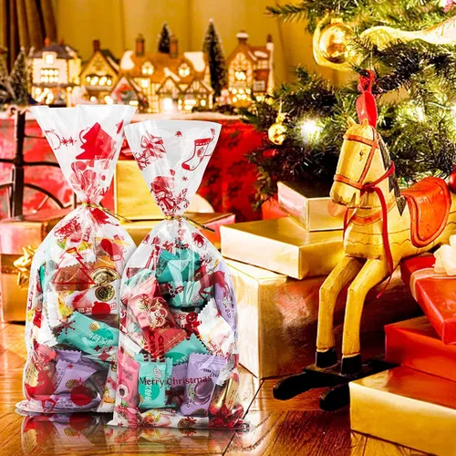 Miniatura 4 de Surtido de 200 bolsas de celofán de Navidad para golosinas navideñas, recuerdos de fiesta, bolsas de dulces, regalos, suministros de fiesta