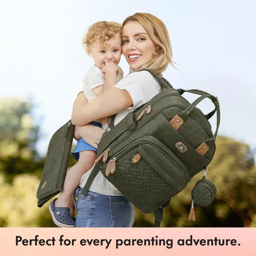 Miniatura 6 de Dikaslon Mochila para pañales con cambiador portátil, funda para chupete y correas para cochecito, bolsas de bebé unisex grandes para niños y niñas