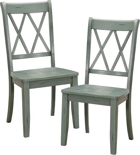 Lexicon Janina - Juego de 2 sillas de comedor modernas de granja, juego de 2, madera maciza, respaldo cruzado, para cocina tradicional moderna Verde