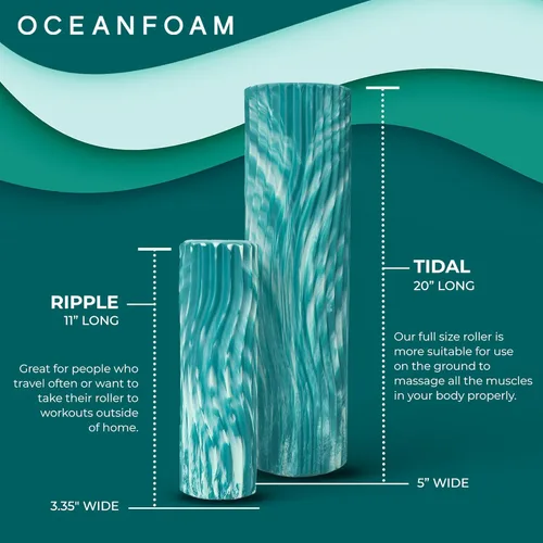 Miniatura 6 de Oceanfoam Tidal Roller - Jade y Seafoam marmoleado - Rodillo de espuma de masaje muscular para dolor de espalda y estiramientos - Textura de onda