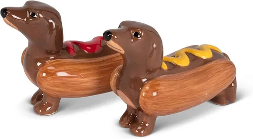 Abbott Collection 27-KITSCH-755 Dachshunds in Hot Dogs - Juego de salero y pimentero, marrón, 4 pulgadas de largo Perros calientes salchicha sal y