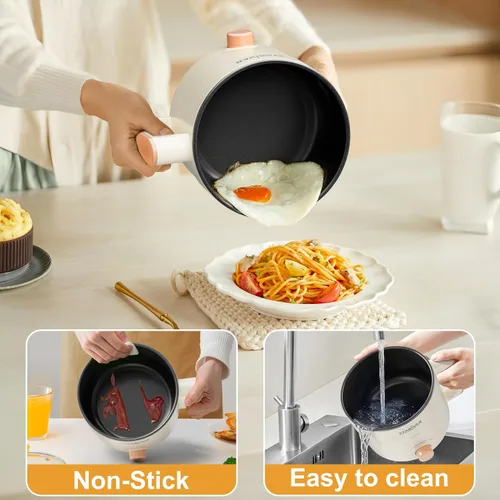 Miniatura 3 de Stariver - Olla caliente eléctrica de 1.5L con doble potencia - Mini olla portátil antiadherente para fideos, sopa, pasta, huevo, avena - Protección