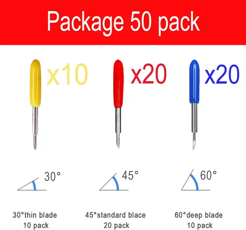 Miniatura 2 de 50 cuchillas de repuesto compatibles con máquinas de corte Explore Air 2/Air 3/Maker/Maker 3, 10 cuchillas de punta fina, 20 cuchillas estándar, 20