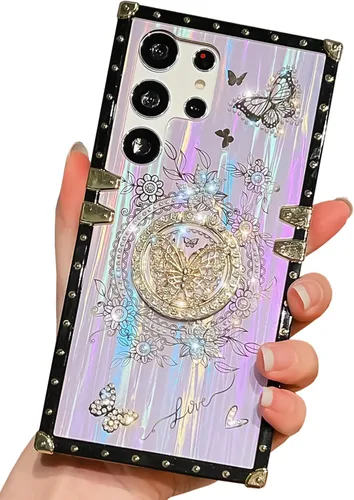 Miniatura 20 de Compatible con Funda Samsung Galaxy S22 Ultra, Diseño de Mariposa Brillante de Lujo con Soporte Plegable Kickstand para Mujeres y Niñas, Funda Rosa