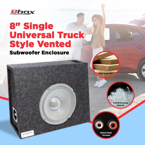 Miniatura 2 de Atrend - Caja de subwoofer universal con ventilación estilo camión de 8 pulgadas, paneles finales en inglete y Dado, acabado alfombrado premium