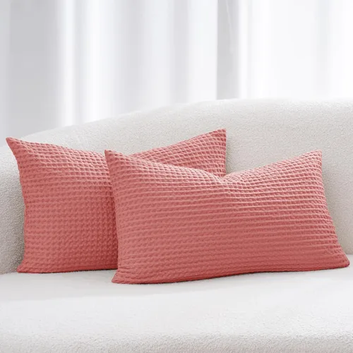 Miniatura 38 de PHF Funda de almohada 100% algodón con tejido de gofre, 18 x 18 pulgadas, sin relleno, paquete de 2 elegantes fundas de almohada cuadradas Gris claro