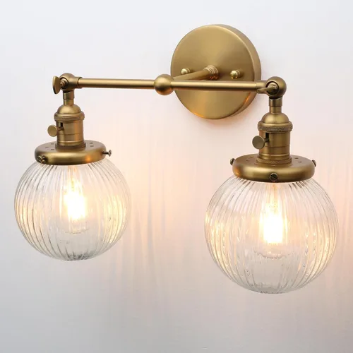 Miniatura 12 de PERMO Aplique de Pared Industrial Vintage Negro Mate Aplique de Pared Individual con Pantalla de Vidrio Acanalado Transparente Redonda de 5.9" Luz