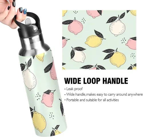 Miniatura 4 de BPA-Free Sports Water Bottle with Straw 20 Oz, Insulated Water Bottle for Gym Outdoor Travel School, Pastel Lemons Light Green