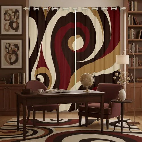 Miniatura 29 de Cortina de ventana de rayas rojas y negras, cortinas abstractas con ondas circulares, cortinas geométricas para tratamiento de ventanas para niños
