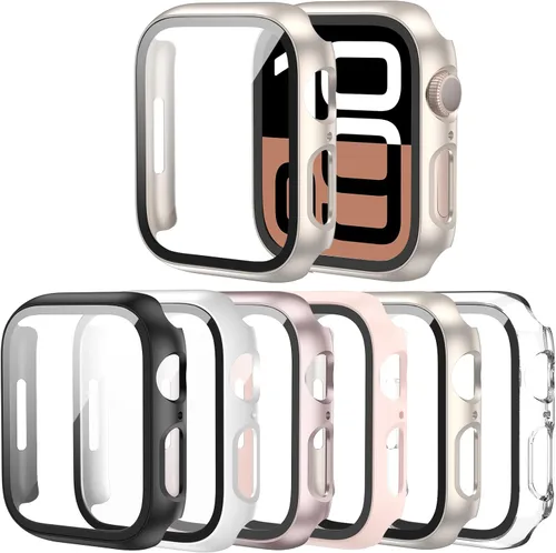 Miniatura 7 de Paquete de 6 fundas para Apple Watch SE 3 (2025) SE 2 Series 6, 5, 4, de 1.57 pulgadas, con protector de pantalla de vidrio templado, parachoques