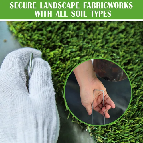 Miniatura 7 de SUNTURF Paquete de 100 estacas de jardín de acero galvanizado de calibre 11 de 6 pulgadas, grapas de sujeción para asegurar tela de malas hierbas