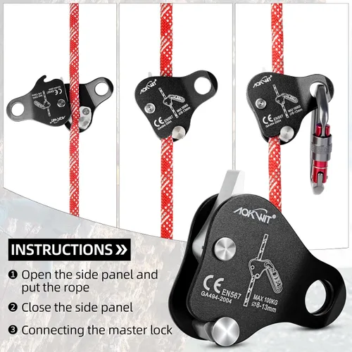 Miniatura 5 de Cuerda de escalada Ascender Grab Protección contra caídas Dispositivo de Belay Equipo de escalada de árboles, Equipo de rapel Ascensor de cuerda