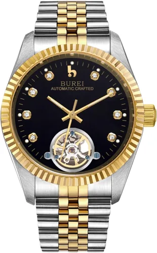 Miniatura 14 de BUREI Reloj automático de lujo para hombre, resistente al agua, reloj mecánico, correa ajustable de dos tonos de acero inoxidable