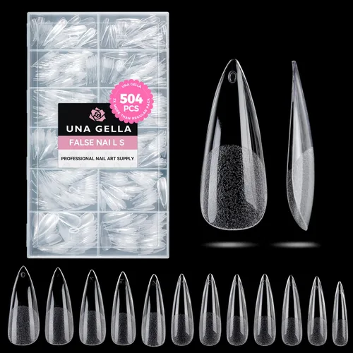 Miniatura 26 de UNA GELLA Puntas de uñas postizas extra cortas: 504 unidades de uñas cuadradas falsas preformadas XS, uñas cuadradas cortas a presión, puntas