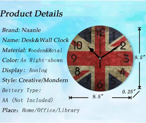 Miniatura 3 de Naanle - Reloj de pared moderno redondo de 9.4 in, funciona con pilas, cuarzo, analógico, silencioso, para el hogar, la oficina, la escuela Multi