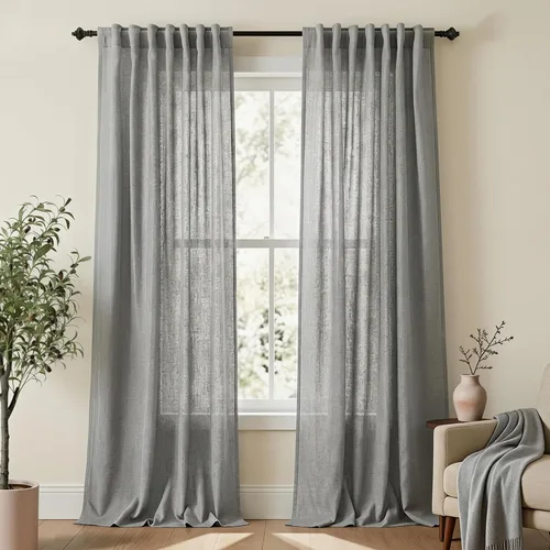 Miniatura 87 de Cortinas de lino azul claro de 90 pulgadas de largo para sala de estar, dormitorio de niñas, guardería, decoración acogedora de verano, bolsillo
