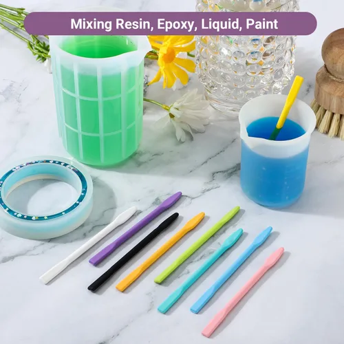 Miniatura 4 de Gartful 9 piezas de varillas de silicona de colores para mezclar, varillas reutilizables para mezclar resina epoxi, para mezcla de resina, pintura
