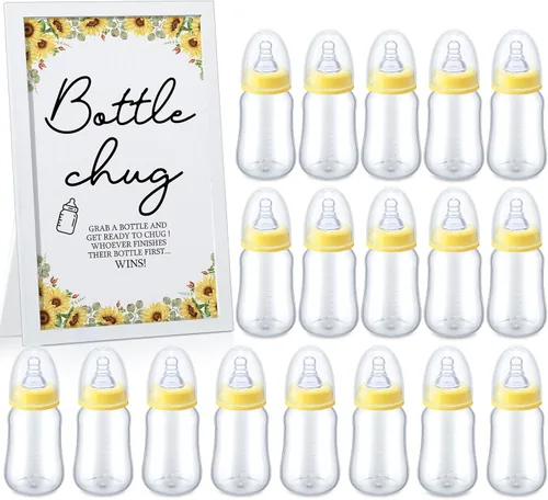Miniatura 26 de Roowest Bottle Chug Baby Shower Games Favores que incluyen 18 botellas con 1 botella de chug de madera para revelación de género y suministros