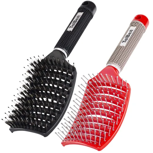Miniatura 5 de Juego de cepillos de cerdas de jabalí – Cepillo desenredante para cabello seco, húmedo para cabello fino, grueso y rizado, cepillo de pelo curvado