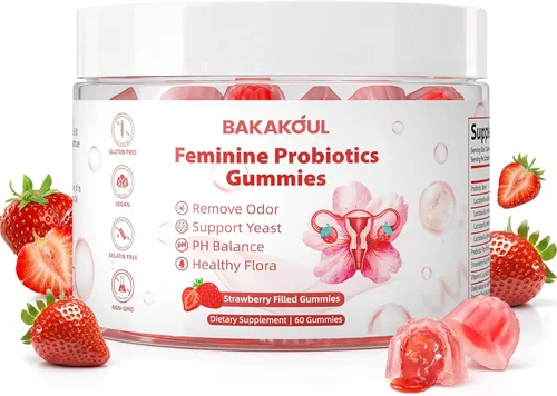 BAKAKOUL Gomitas de equilibrio femenino para mujeres, probióticos vaginales que apoyan el equilibrio del pH, la salud digestiva, veganas, sin
