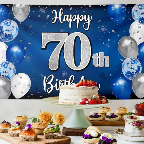 Miniatura 292 de Decoración de feliz cumpleaños 35, globo azul y plateado de 35 años, cartel grande de telón de fondo de cumpleaños, suministros para fiesta de 35th