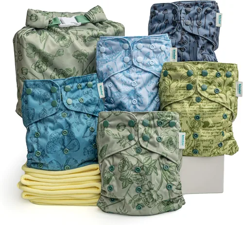 Miniatura 24 de Kinder Juego de 5 pañales de tela reutilizables para bebé, estilo bolsillo, camiseta atlética que absorbe la humedad, recién nacido a orinal 7-60