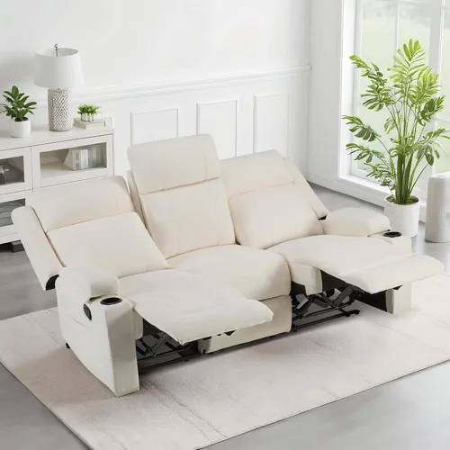 GUEAPY Sofá Reclinable Manual Grande de 3 Plazas de Chenille Sofá Reclinable con Portavasos, Asiento Ancho, Fácil Montaje y Tela Resistente a