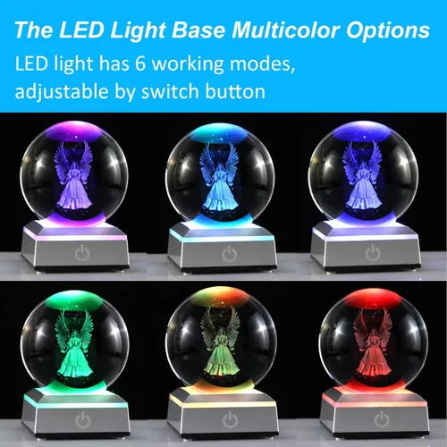 Miniatura 3 de Figuras de ángel de la guarda 3D K9 bola de cristal con base LED plateada, regalos de ángel conmemorativo para amigas y mujeres, decoración