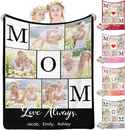 Miniatura 11 de InterestPrint Manta con foto, regalos personalizados para mamá, manta de collage de fotos personalizada para mamá de hija e hijo para cumpleaños