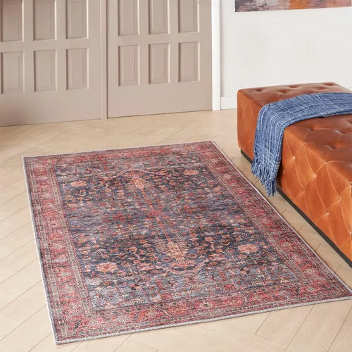Miniatura 9 de Nourison Brilliance - Alfombra de 2 x 6 pies, lavable a máquina, tradicional vintage, azul marino/ladrillo, fácil de limpiar, no se desprende