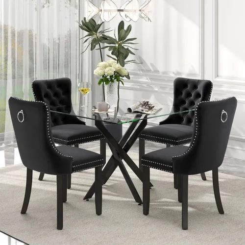 Miniatura 45 de Juego de comedor de 3 piezas con superficie de vidrio transparente, juego de comedor cuadrado minimalista moderno de 36'', juego de mesa de cocina